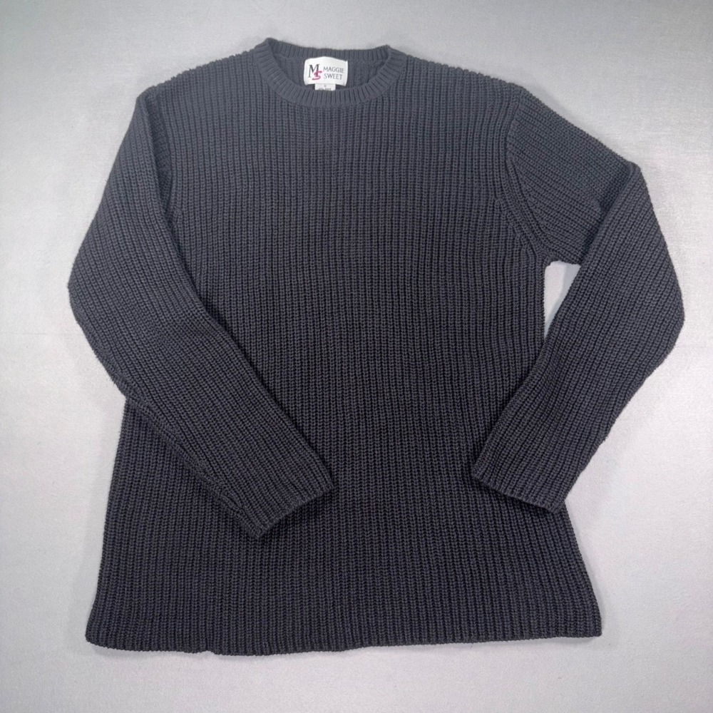 Vintage Black Maggie Sweet Ribbed Crewneck Knit Sweater - Ramie Cotton Blend-M